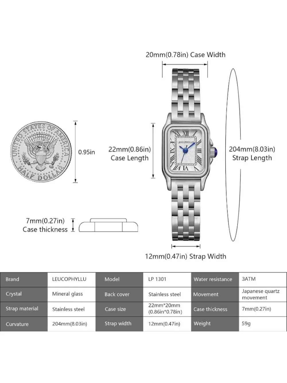 Women's  Silver with Silver Chain Vintage Rectangular Case Fashion Wrist Watches